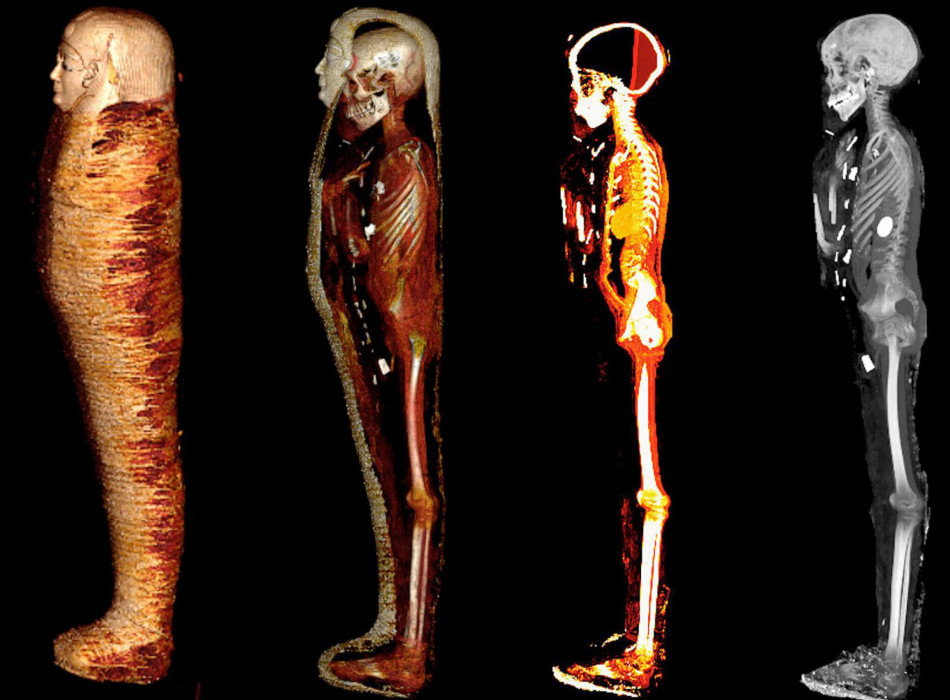 3D-beeld van mummie met CT-scan