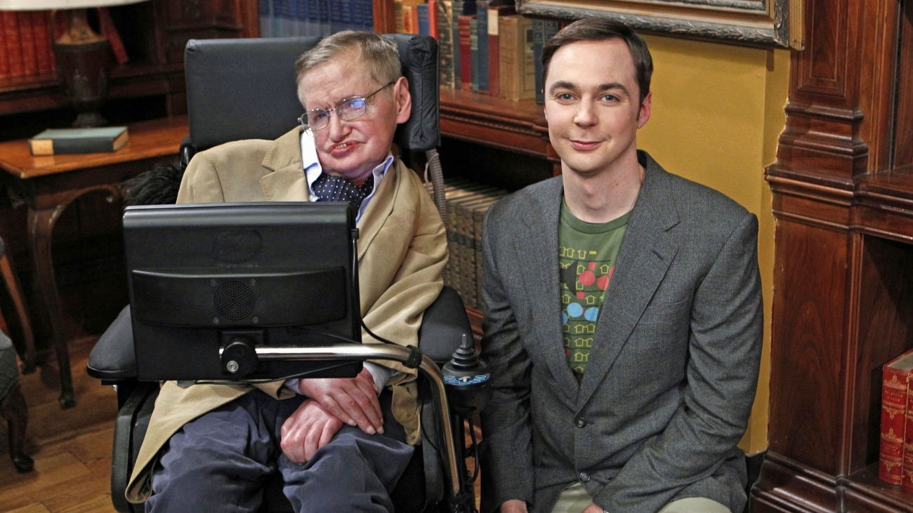 Stephen Hawking met Sheldon uit Big Bang Theory