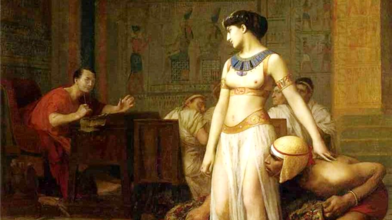 Schilderij van Cleopatra en Julius Caesar samen
