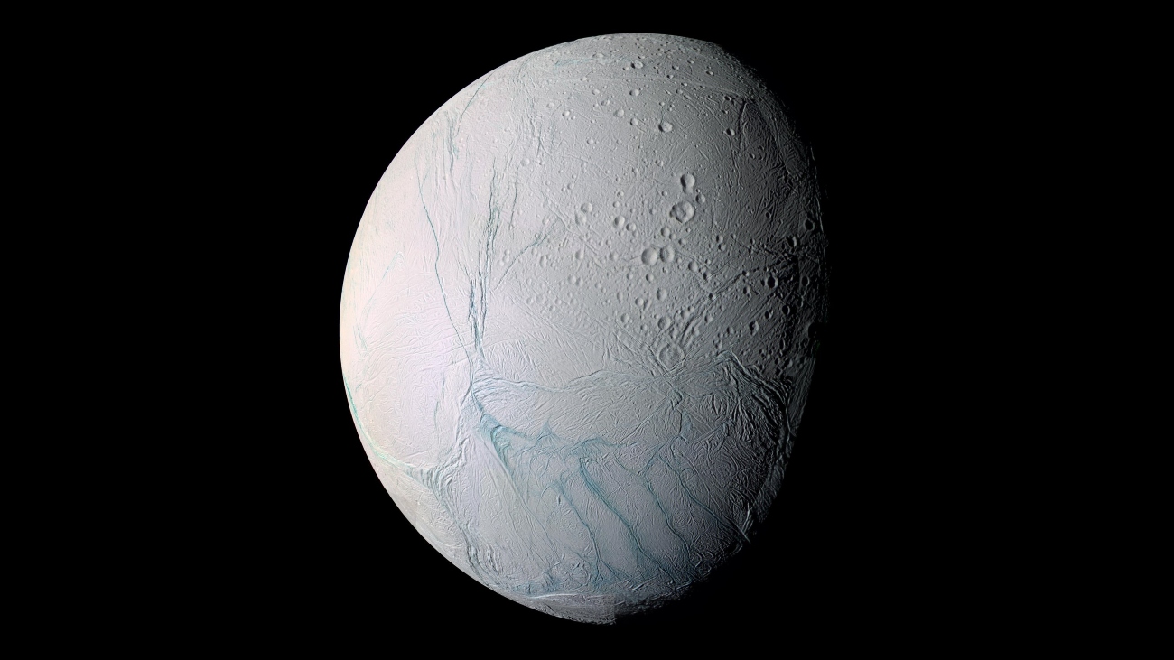 Een foto van Enceladus, gemaakt door Cassini