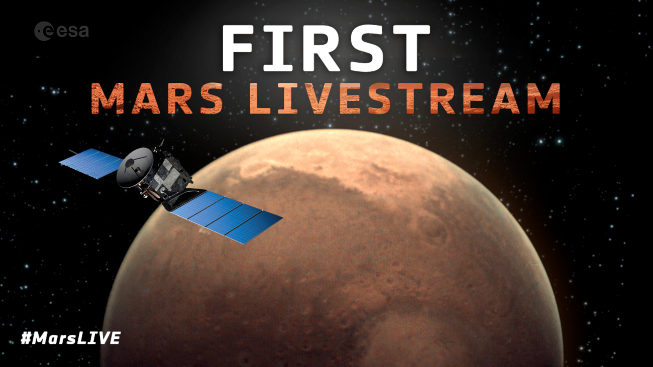 Mars Express voor Mars, met in het Engels: eerste Mars livestream