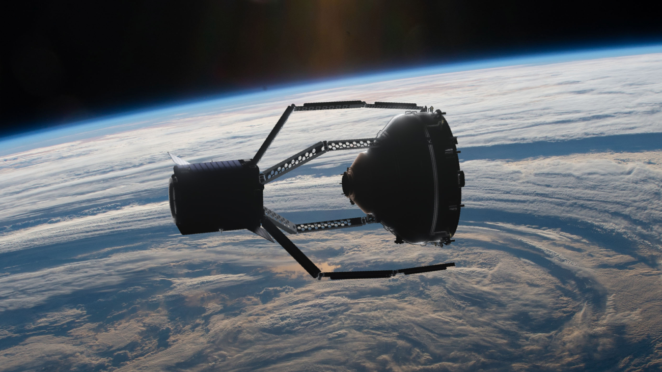 Conceptafbeelding van ClearSpace-1 die de VESPA payload adapter vangt.