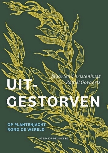 Cover van Uitgestorven, effen groene achtergrond met een in geel getekende plant erop