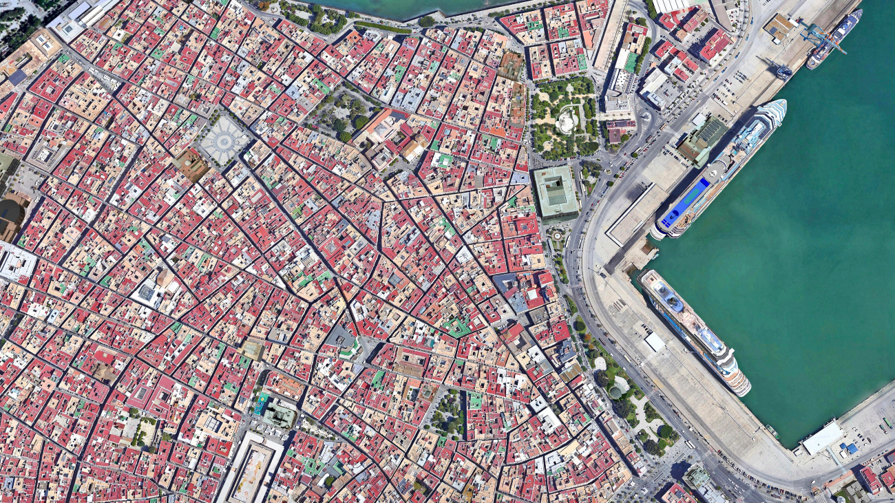 Satellietfoto van Cádiz, een van de oudste steden van Europa en heeft een wirwar aan straatjes