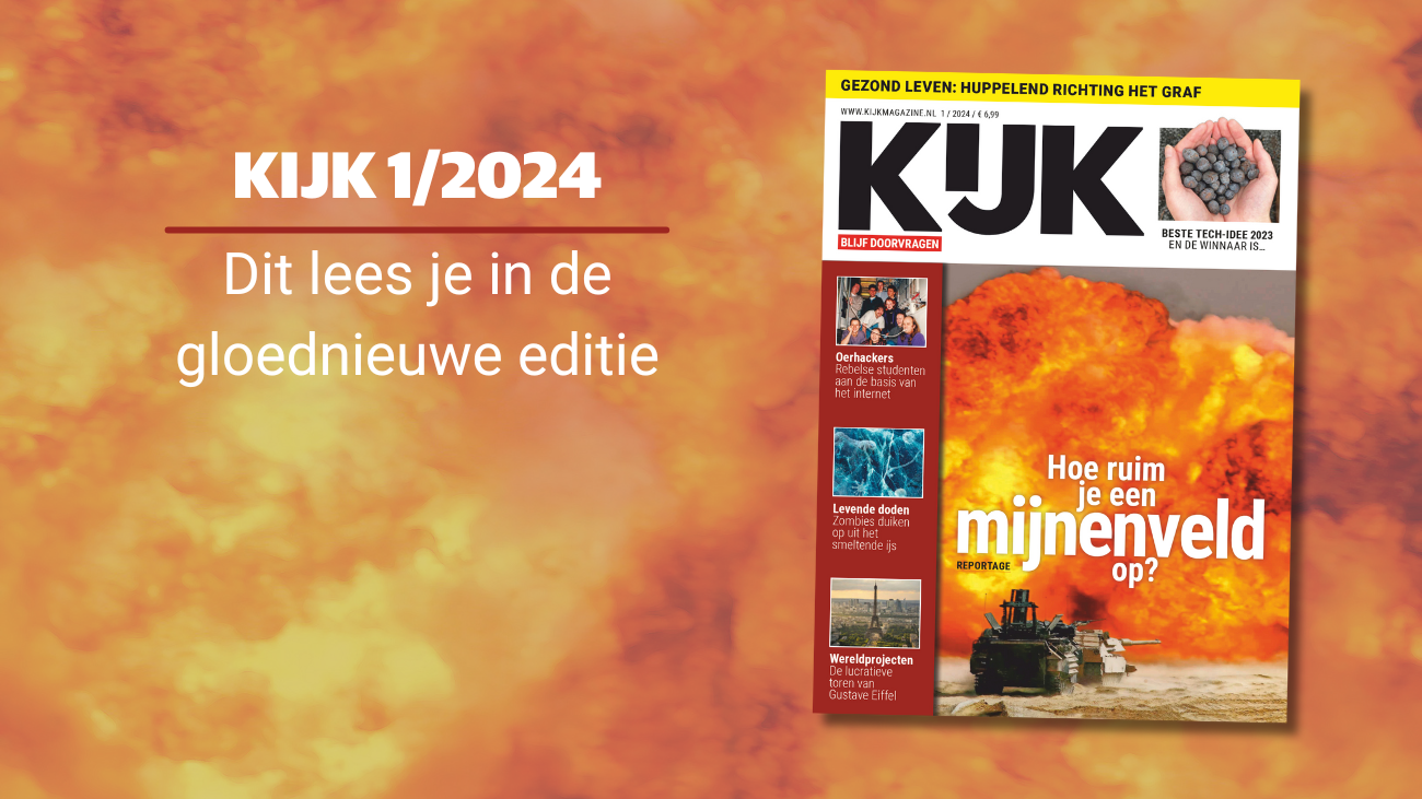 Cover van KIJK 1/2024, een tank voor een grote geeloranje explosie