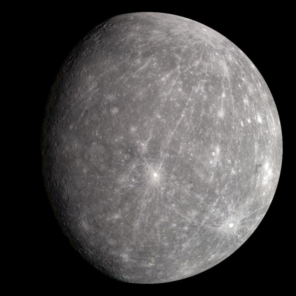 Mercury looks like a gray ball with lots of volcanic craters - a bit like the Moon. 