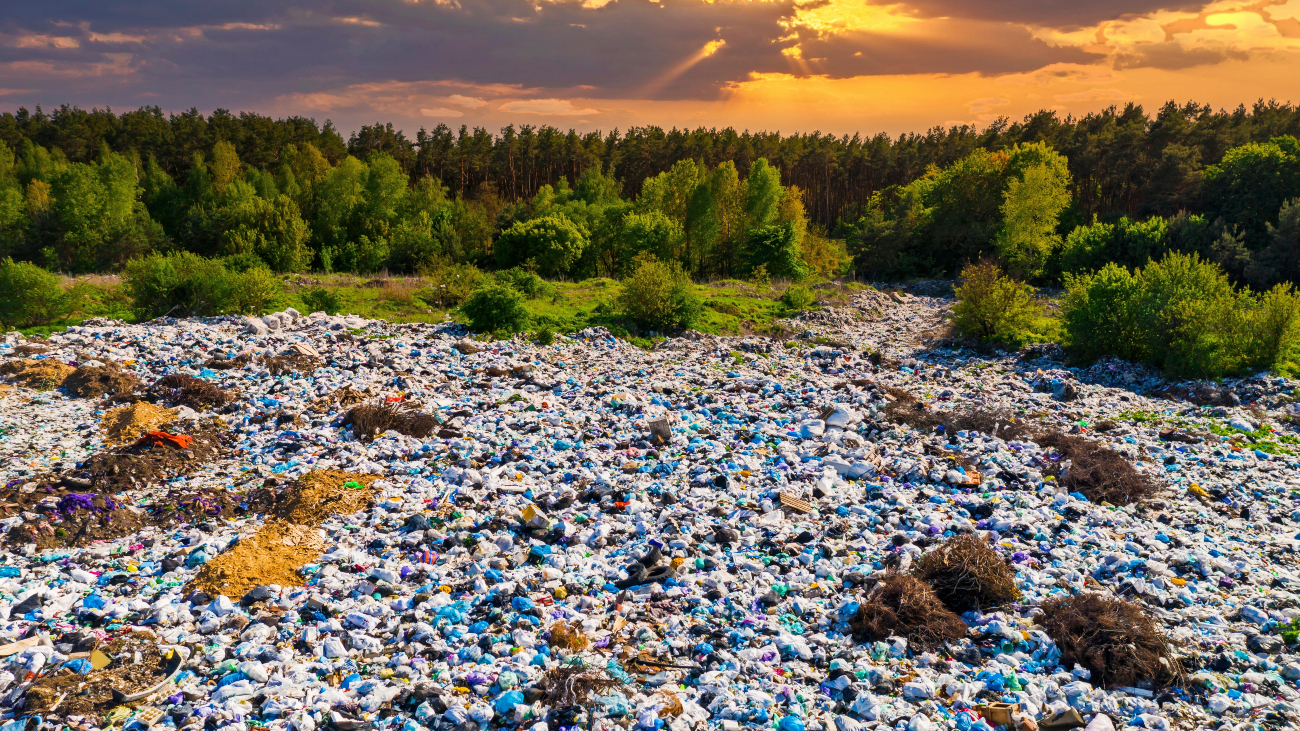 Enorme berg plastic afval in de natuur