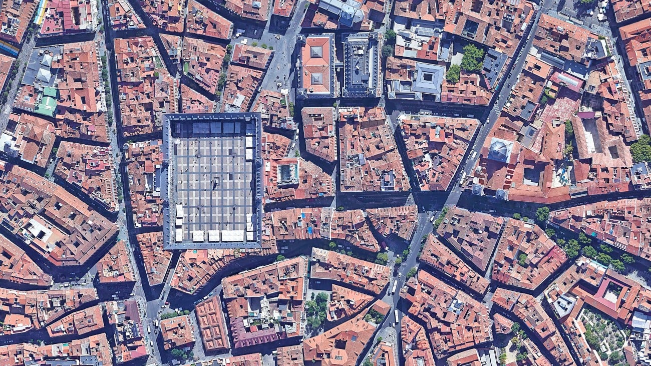 Satellietfoto van het pleintje Plaza Mayor in Madrid