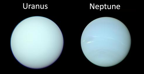 Uranus is slightly less blue than Neptune.