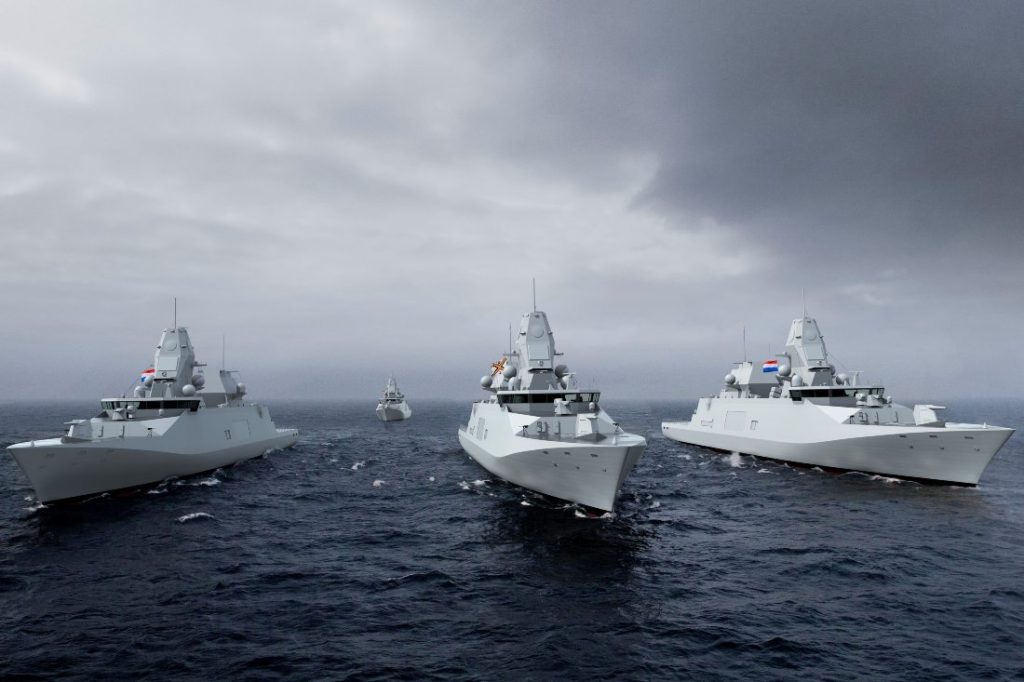 Artistieke impressie van de vier nieuwe Anti Submarine Warfare-fregatten.