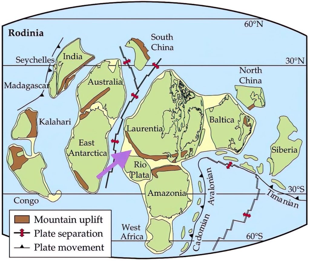 Kaart oercontinent Rodinia