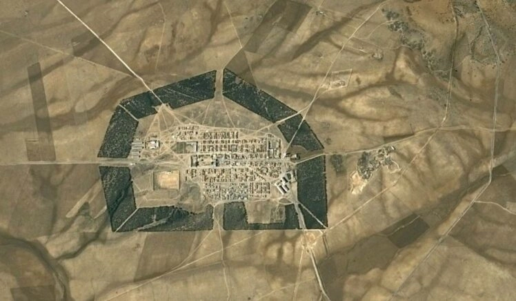 Satellietfoto van Maamora, een dorpje dat is omringd door een raar bos.