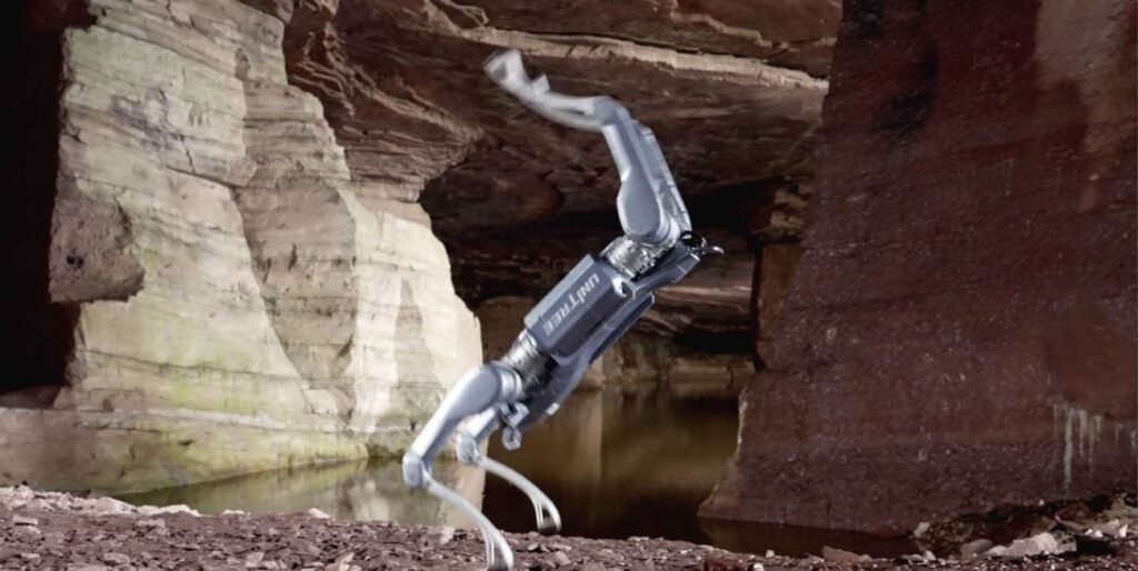 robothond doet handstandoverslag