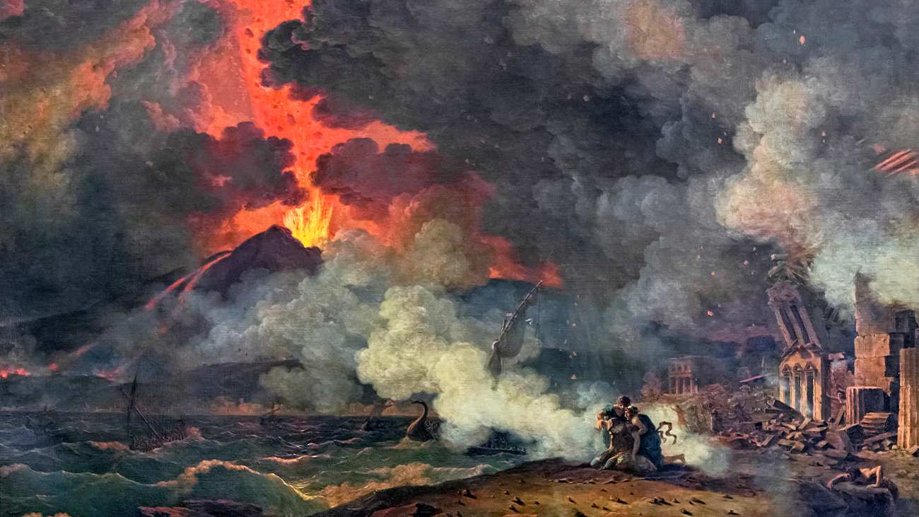 Schilderij van grote uitbarsting Vesuvius