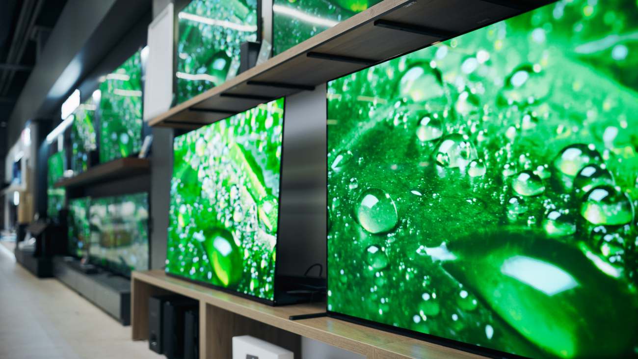 Televisies met hoge resolutie in winkel