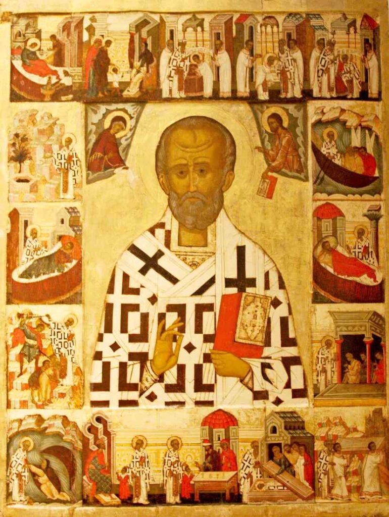 Een vijftiende-eeuwse, Russische icoon van de Turkse heilige Sint-Nicolaas 