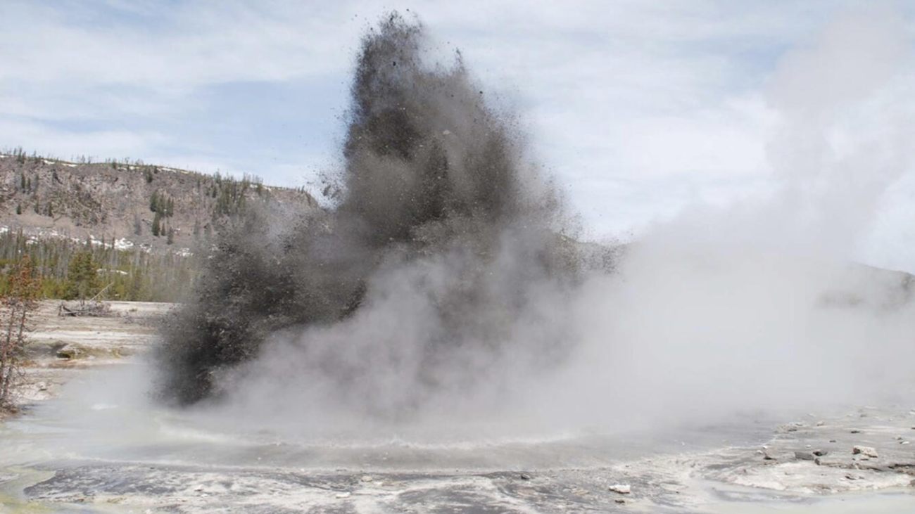 Een modderexplosie in Yellowstone in 2009