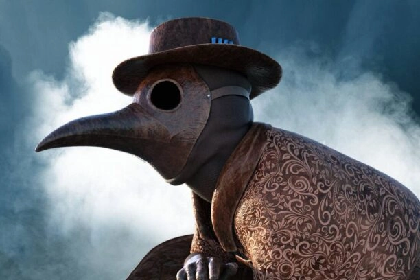 Illustratie van een pestdokter tijdens de Zwarte Dood