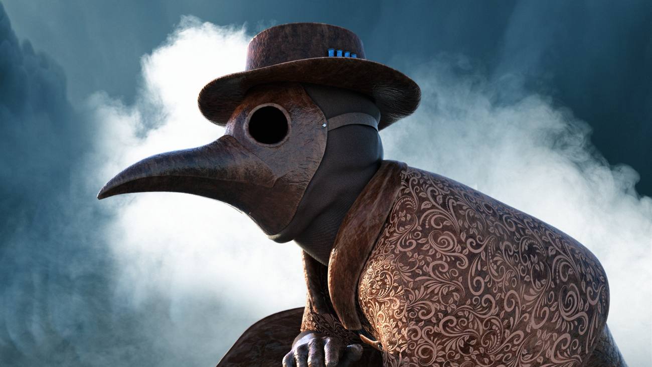 Illustratie van een pestdokter tijdens de Zwarte Dood