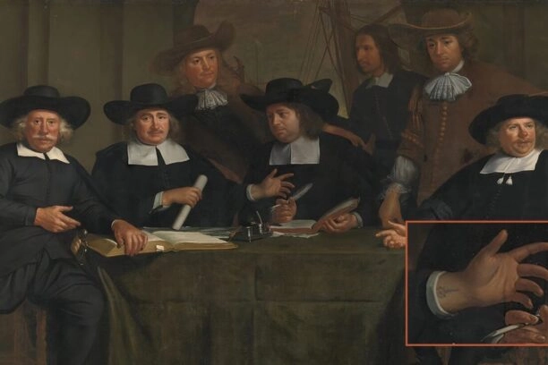 Koopman tatoeage op zeventiende-eeuws schilderij