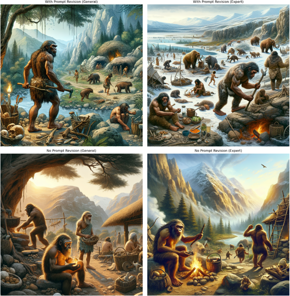 Vier afbeeldingen van neanderthalers gemaakt door AI