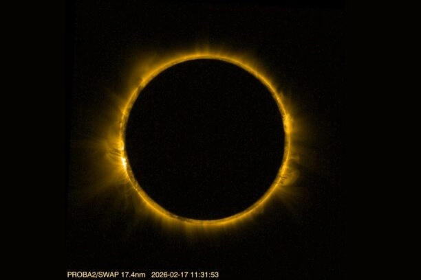 Proba-2 fotografeerde deze ringvormige zonsverduistering op 17 februari 2026.