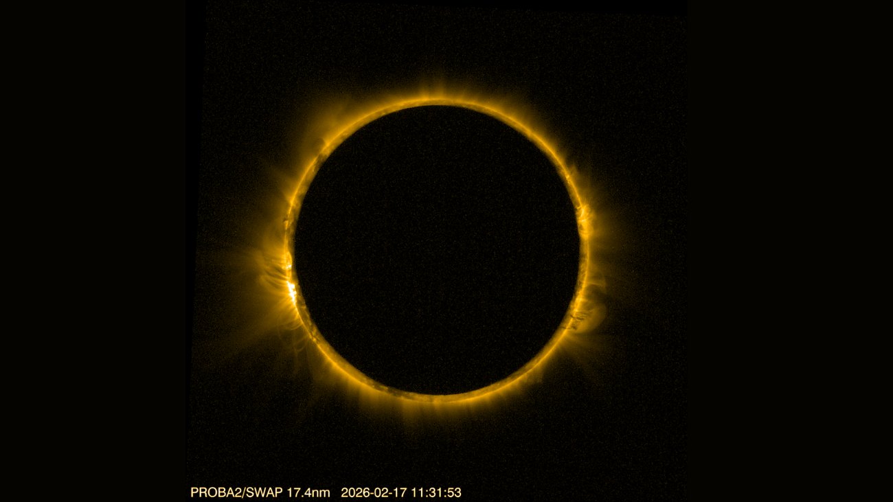 Proba-2 fotografeerde deze ringvormige zonsverduistering op 17 februari 2026.