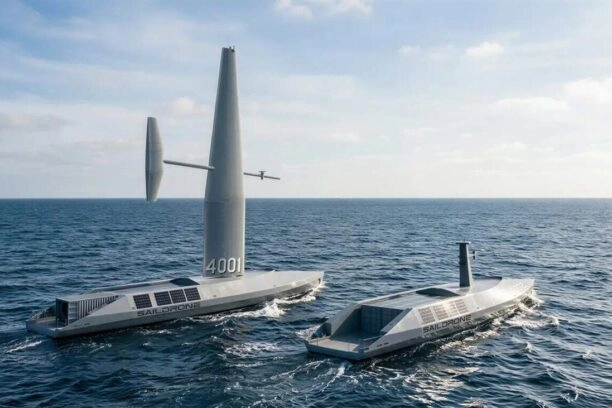 Twee varianten van de Saildrone Spectre, een met vleugel en een zonder