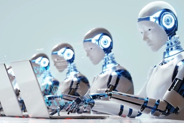 robots achter computer ter illustratie van bots