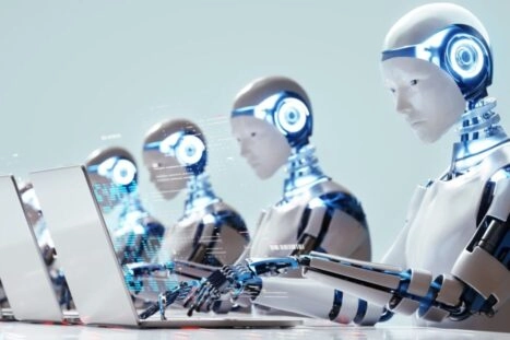 robots achter computer ter illustratie van bots