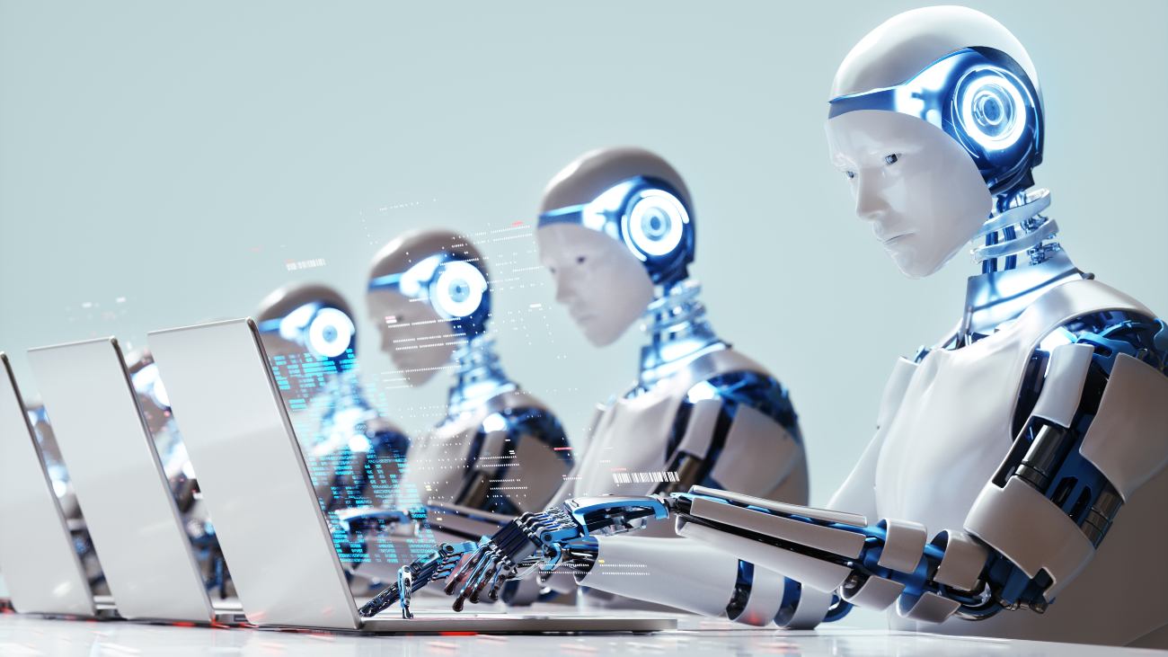 robots achter computer ter illustratie van bots