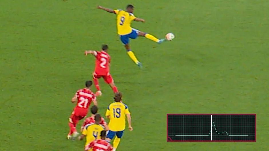 Grafiekje in beeld tijdens voetbalwedstrijd Zweden Tunesië laat zien dat Alexander Isak de bal aanraakte