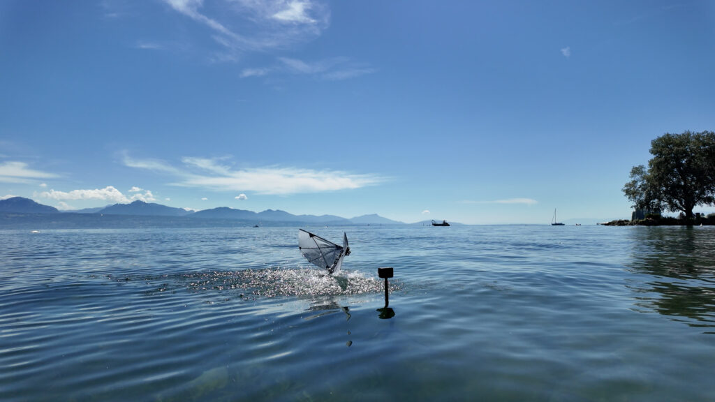 De vogelrobot in het Meer van Genève