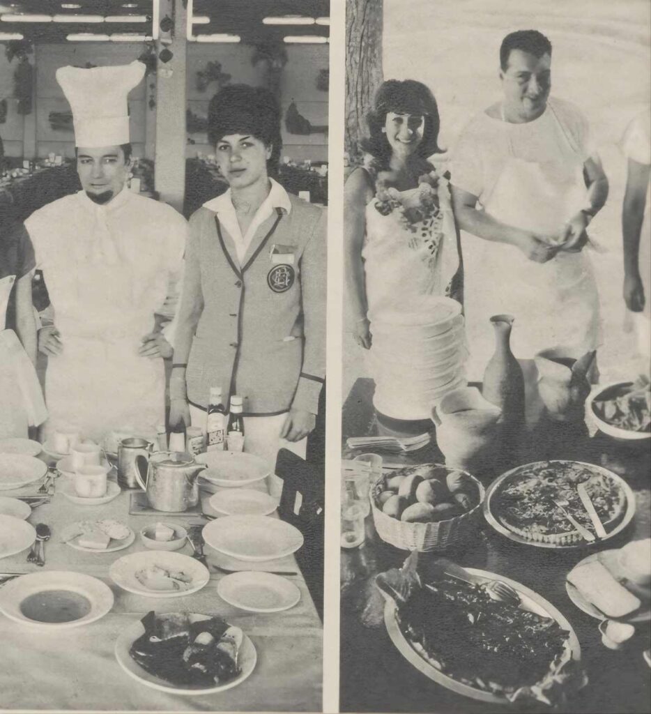links een Brits Butlin-restaurant, rechts een Franse Club Med-tafel