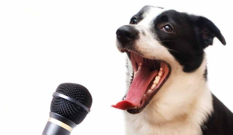 hond met microfoon, ter illustratie van dierentaal