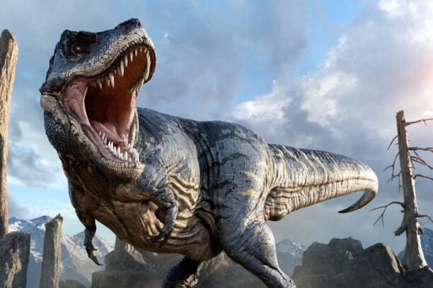 een dino, een t-rex, zonder gif