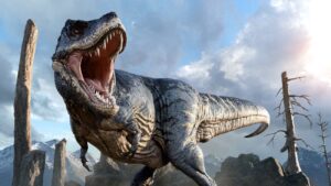 een dino, een t-rex, zonder gif