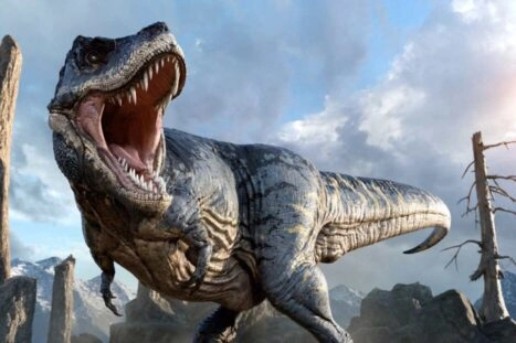 een dino, een t-rex, zonder gif