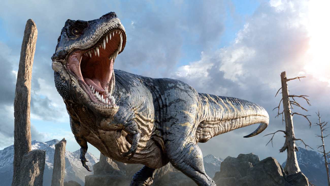 een dino, een t-rex, zonder gif